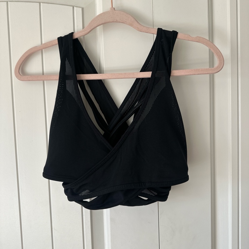 Black sports bra with mesh detail